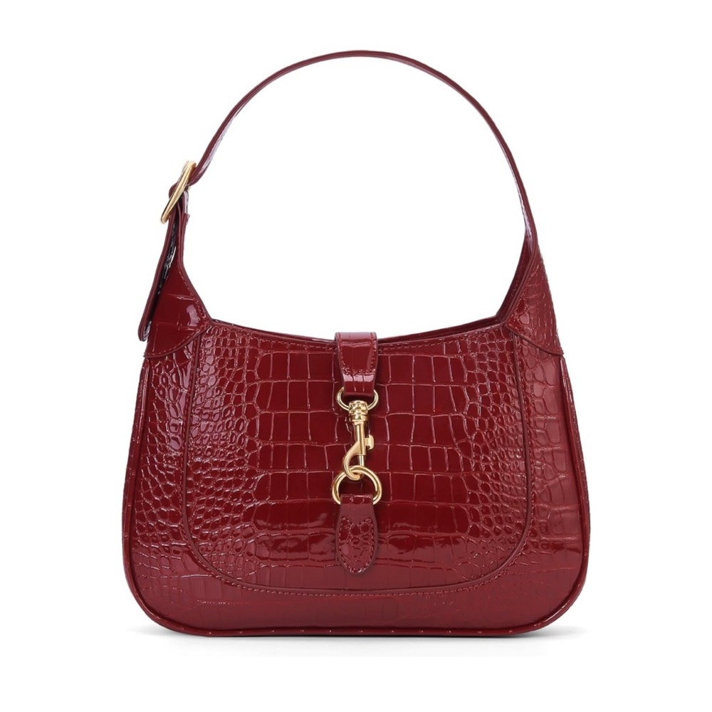 Crocodile Pattern PU Leather Small Shoulder Purse Trendy Burgundy
